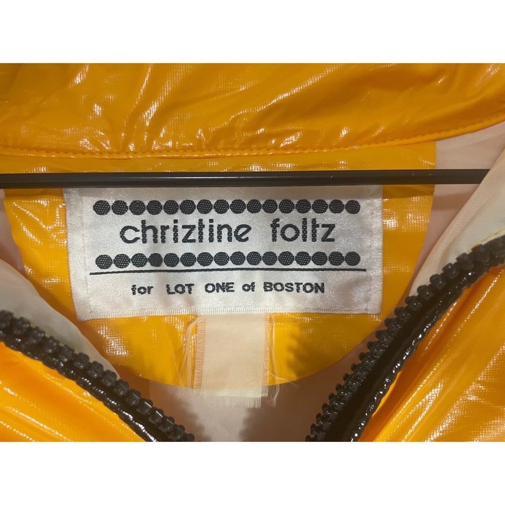 Vintage Chriztine Foltz for Lot One of Boston Yellow White Hooded Raincoat 80s - Picture 3 of 10